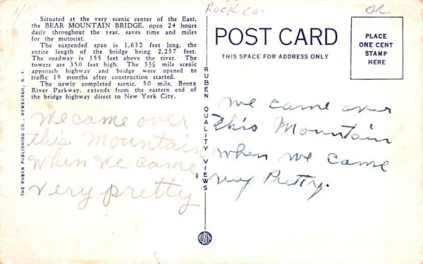 Bear Mountain Bridge New York Postcard