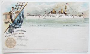 1893 ANTIQUE POSTCARD WORLD'S COLUMBIAN EXPOSITION BATTLE SHIP ILLINOIS