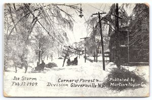 Ice Storm Corner Of Forest And Division Gloversville New York NY Postcard