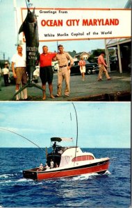 Ocean City MD Maryland FISHERMEN~227lb Blue Marlin BOLO JR Fishing Boat Postcard