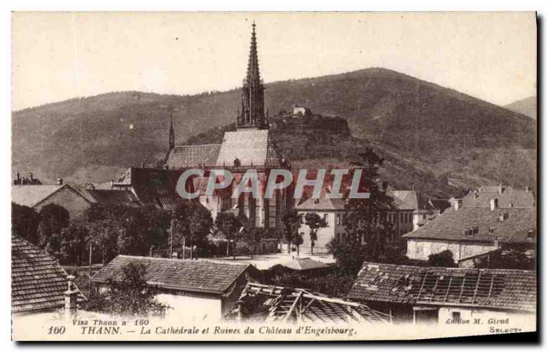 Postcard Thann Old Cathedral and the ruins of Chateau Engelsbourg