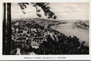 Hungary Budapest Kiralyi Varpalota es a Lanchid Vintage Postcard C100
