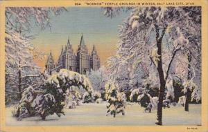 Utah Salt Lake City Mormon Temple Grounds In Winter