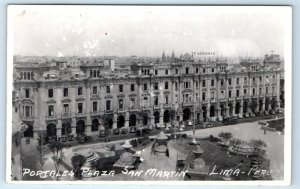 RPPC Portales Plaza San Martin LIMA Peru Postcard