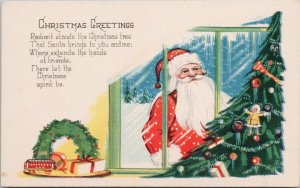 Christmas Greetings Santa Claus Tree Gifts Xmas Unused W517 Postcard H55
