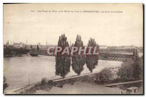 Old Postcard The Rhine bridges and the Strasbourg port docks viewed from the ...