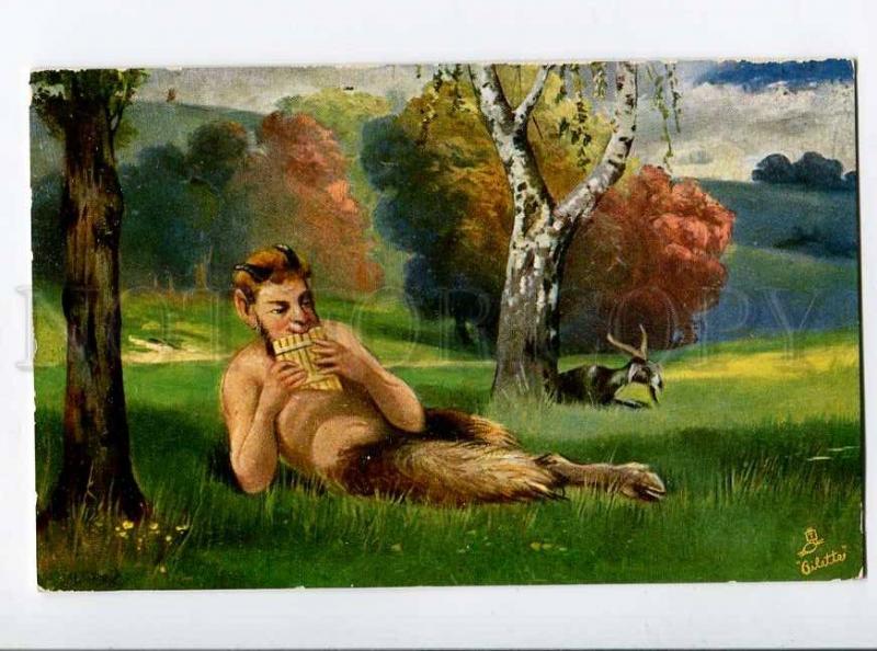 264553 Musical FAUN PAN w/ Goat Vintage TUCK #474B postcard