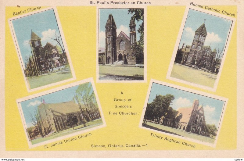 SIMCOE, Ontario, Canada, 1900-10s; Group of Simcoe's FIne Churches