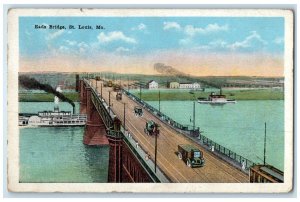 1919 Eads Bridge Steamer Classic Cars Streetcar St. Louis Missouri MO Postcard