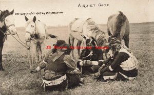 Native American Indians, RPPC, 101 Ranch, A Quiet Game, W.H. Martin Photo