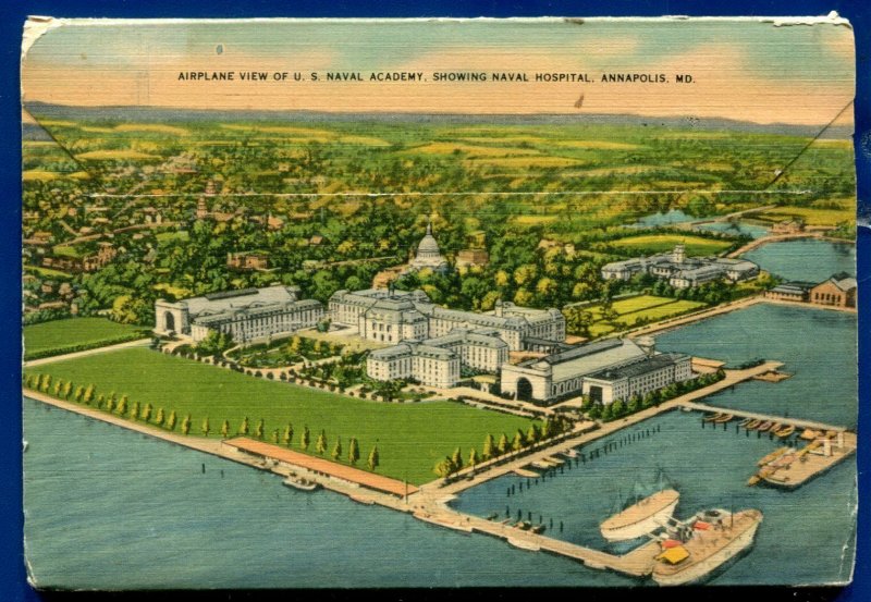 Annapolis Maryland US Naval Academy linen postcard folder 