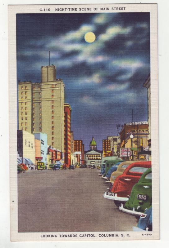 P1146 vintage postcard main street scene cars etc columbia south carolina