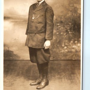 c1910s Atlantic City, NJ Boardwalk Young Man Knickerbockers RPPC Real Photo A139