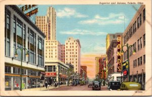 Linen Postcard Superior and Adams in Toledo, Ohio