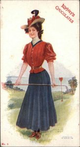 Archie Gunn Lowney's Chocolates Golfer Golfing Woman c1910 Vintage Postcard