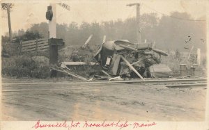 Greenville ME Railroad Tracks Car Accident Real Photo Postcard