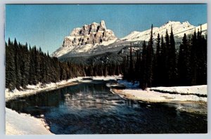 Mount Eisenhower, Bow River, Winter, Banff National Park AB, Vintage Postcard