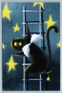 FUNNY CAT hangs Stars Angel Astrocat Art Russian Modern postcard