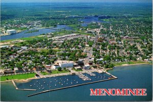 Postcard MI Menominee aerial view