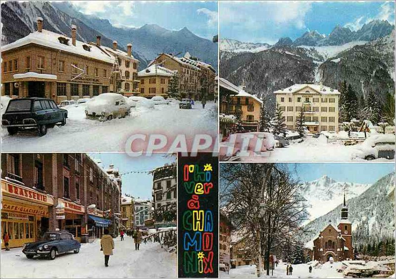 Modern Postcard Chamonix Haute Savoie City under snow