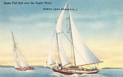 NORTH LONG BRANCH NEW JERSEY SAILBOATS - Vintage 1942 POS...