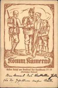 WWI German Soldiers Comfort Widow and Child Komm Komerad Vintage PC