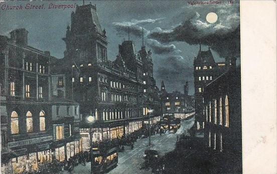 England Liverpool Trolleys On Church Street By Night