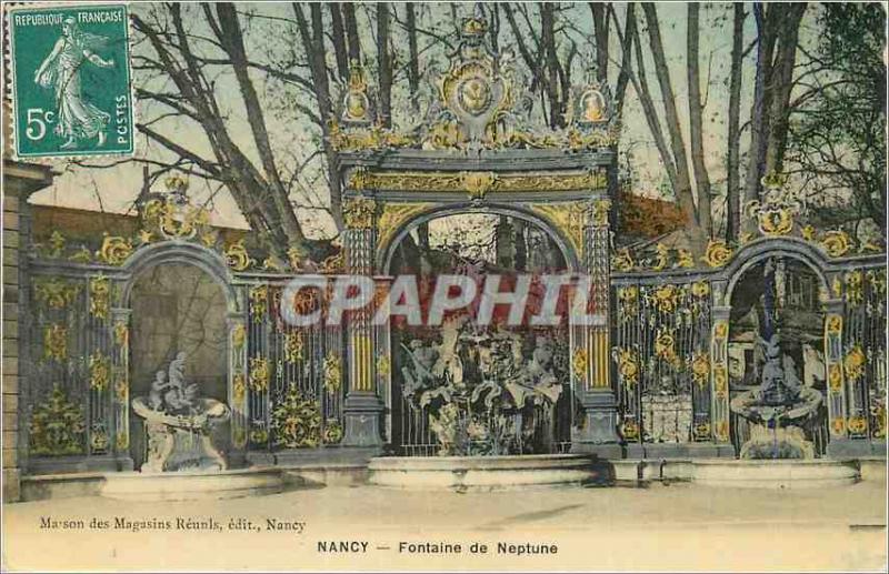 Old Postcard Nancy Fountain of Neptune
