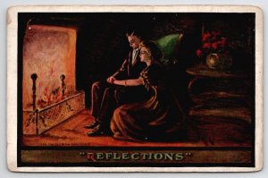 Romance Reflections Couple At Fireplace Postcard T28