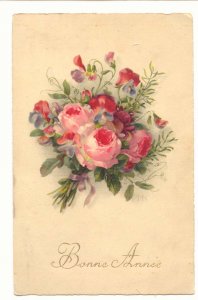 Old Postcard Fantasy Flowers good year