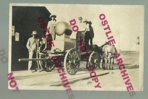 RPPC c1910 DELIVERY WAGON Dray Workers HAULING SAFE Business DEPOT? 7000 POUNDS!