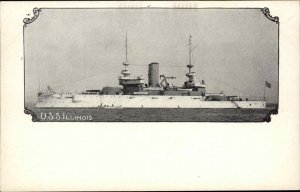 STEAMER BATTLESHIP USS Illinois c1910 Postcard