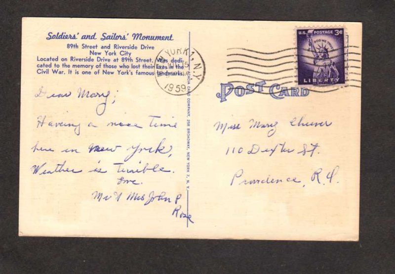 NY Soldier's Sailor's Civil War Monument New York City NYC Linen Postcard