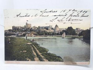 Man Fishing on the River Thames Near Windsor Castle Vintage Postcard Posted 1905