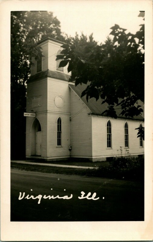 Vtg Vero Foto Cartolina RPPC Virginia Illinois Battista Chiesa Street Vista ~