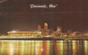 USA Cincinnati Ohio At Night Vintage Postcard 07.91