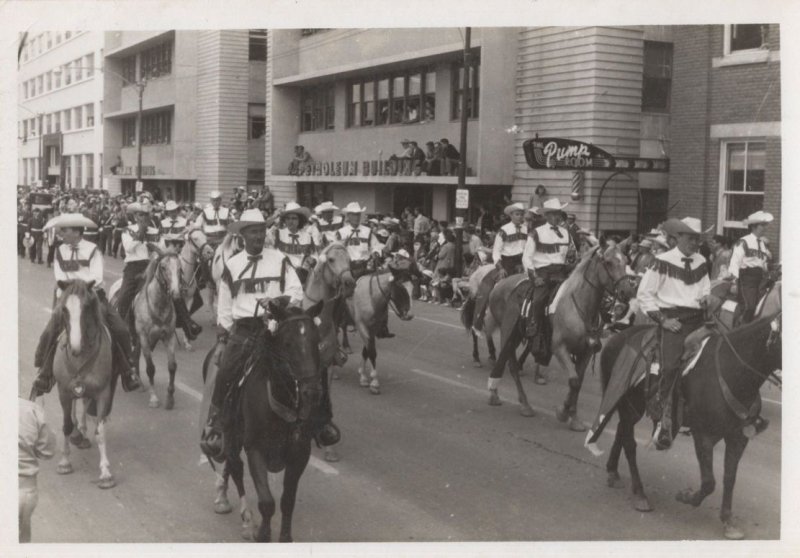 Canadian Rodeo Riders Procession at Petroleum Building Postcard