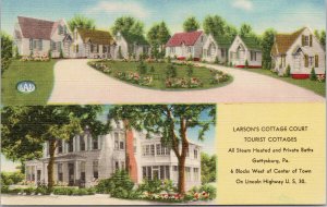 Gettysburg PA Larson's Cottage Court Tourist Cottages US #30 Linen Postcard G97