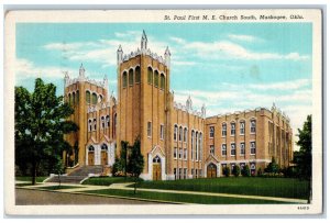 1942 St. Paul First M.E Church South Muskogee Oklahoma OK Vintage Postcard