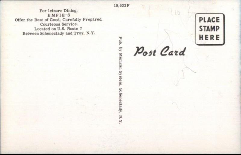 Empie's Restaurant Between Schenectady & Troy Route 7 Old Postcard