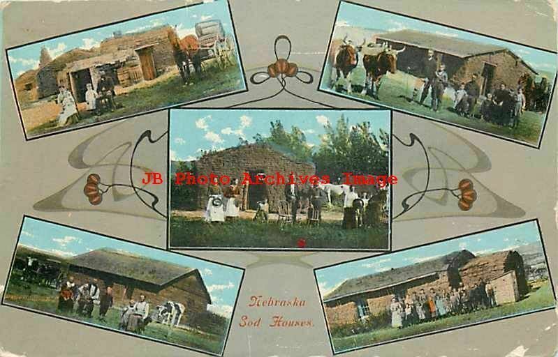 NE, Nebraska, Sod Homes, Multi-View, Curteich No A7297