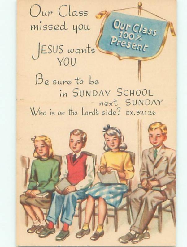 Pre-1980 Religious KIDS SITTING AT SUNDAY SCHOOL AC7509