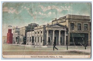 Oakes North Dakota Postcard Second Street South Exterior Building c1909 Vintage