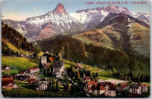 Chemin De Fer M. O. B. Les Avants Switzerland Mountains and Houses Postcard