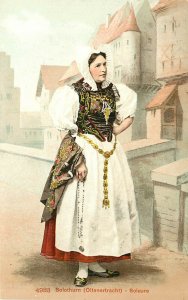 Vintage Postcard Woman in Swiss Ethnic Costume Solothurn Oltenertracht Soleure