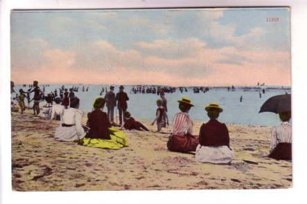 People in Victorian Dress Sitting on Revere Beach Massachusetts