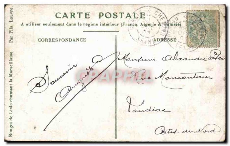 Old Postcard Rouget de l & # 39Isle singing the Marseillaise