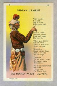 Indian Lament, Old Hosteen Yazzie, unused linen Curteich Postcard