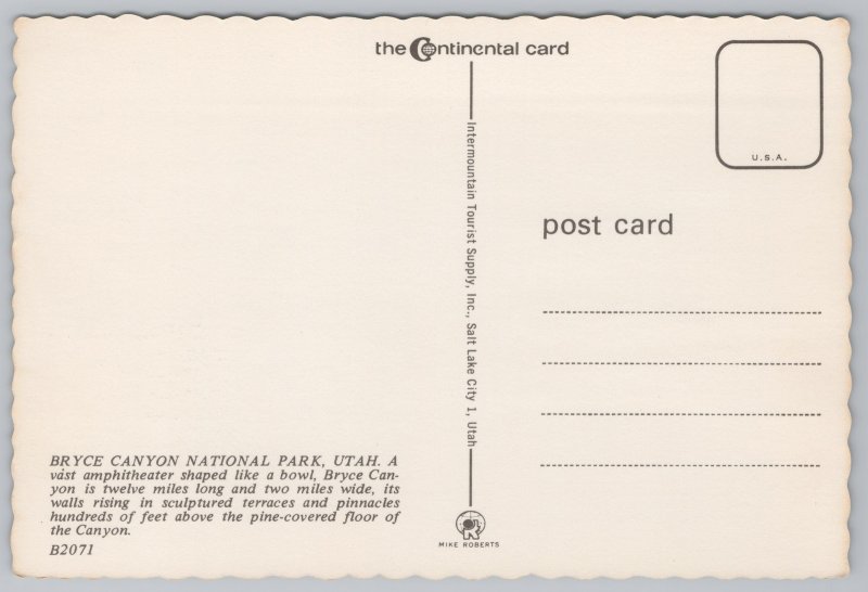 State View~Air View Bryce Canyon Park Utah~Continental Postcard