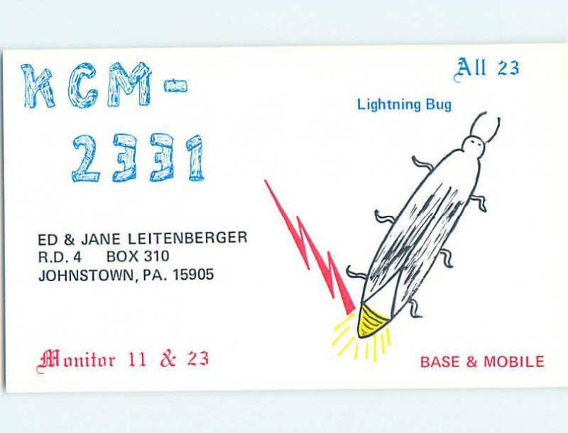 Pre-1980 RADIO CARD - CB HAM OR QSL Johnstown Pennsylvania PA AH1400